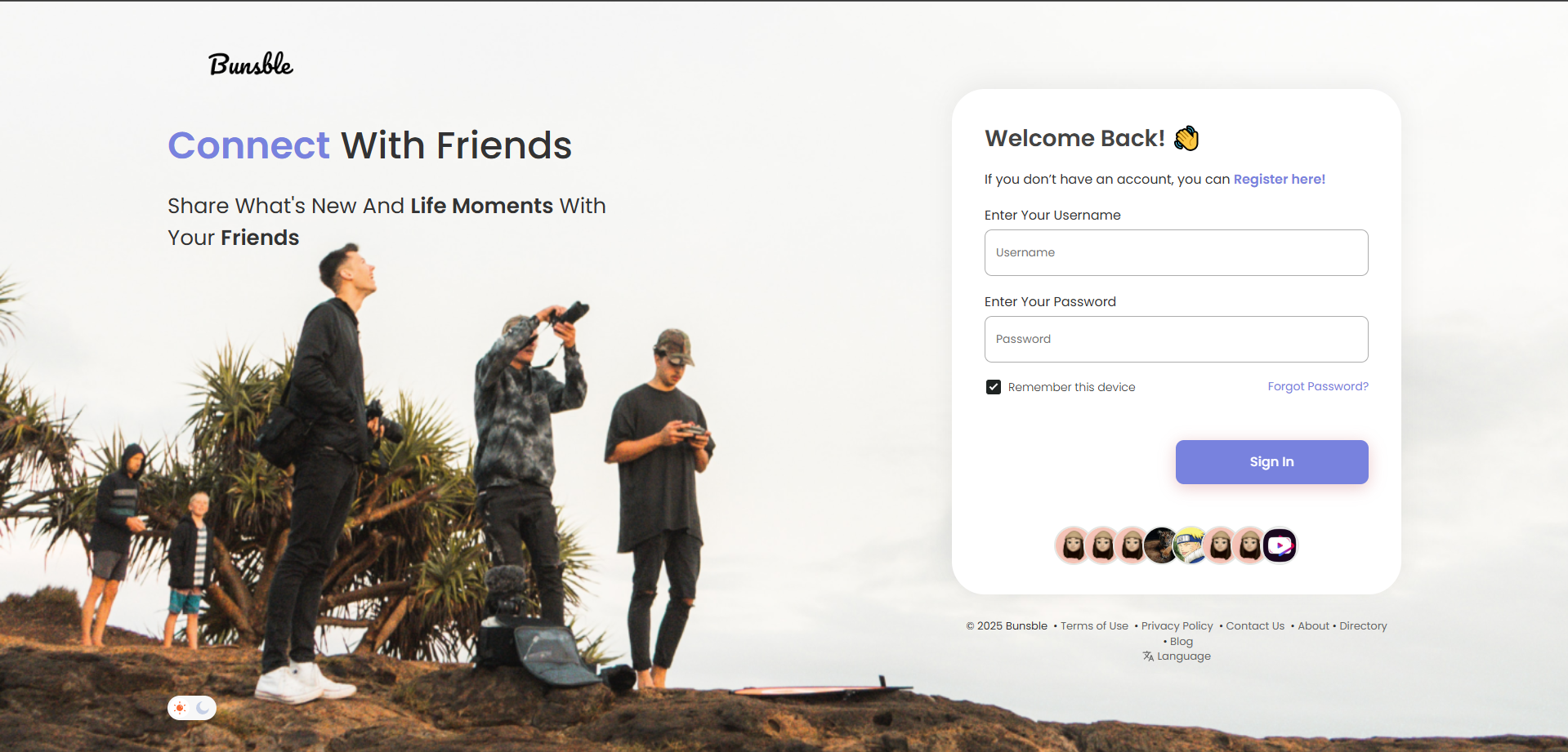 Screenshot of Bunsble – Social Media Platform project