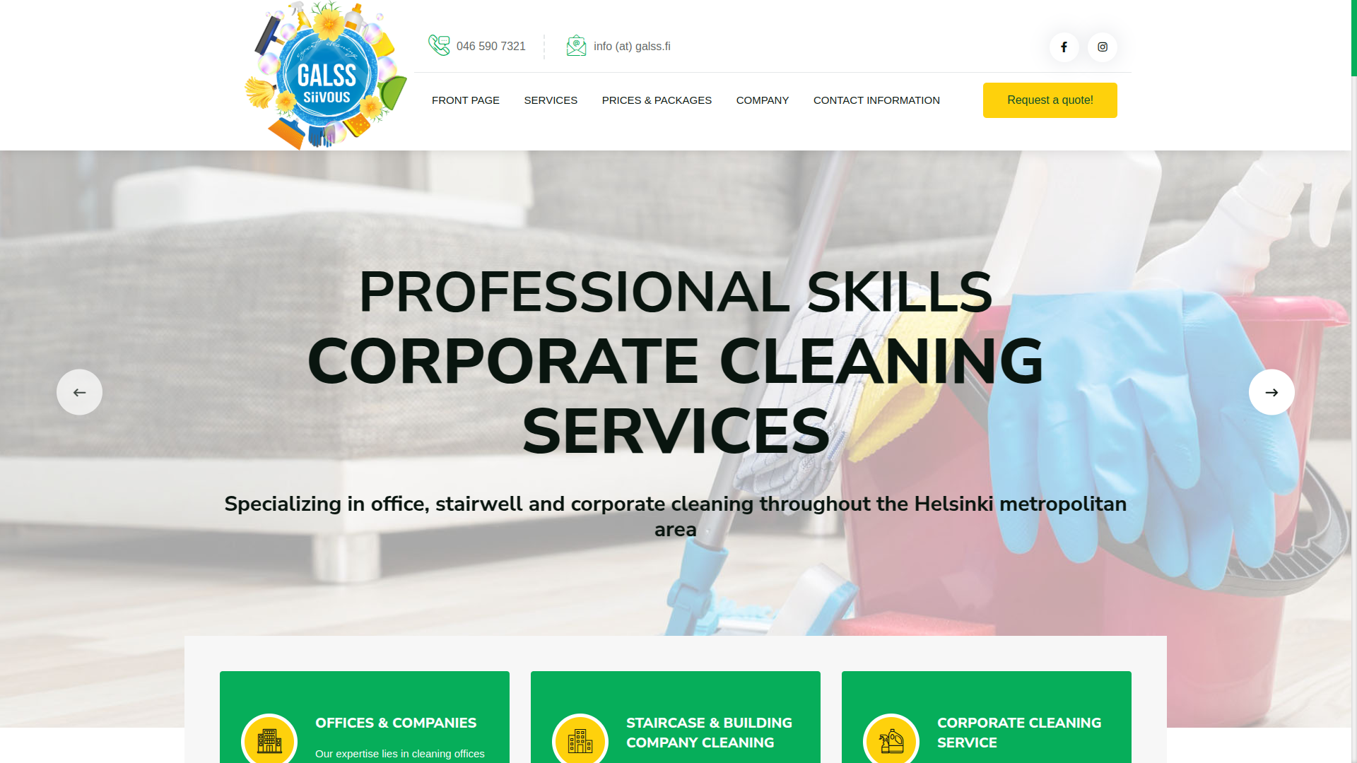 Screenshot of GALSS Siivous – Professional Cleaning Services project